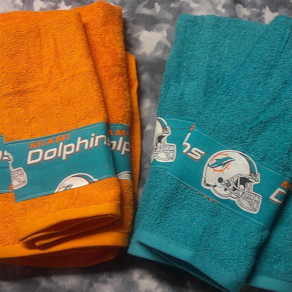 handmade Custom NFLMiami Dolphines bath and hand towel set Turquoise or Orange